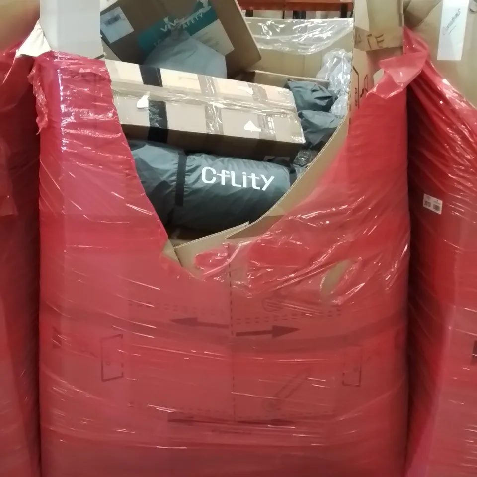 PALLET CONTAINING VARIOUS ASSORTED TENTS, STEAM CLEANER, TOILET SEAT ETC.