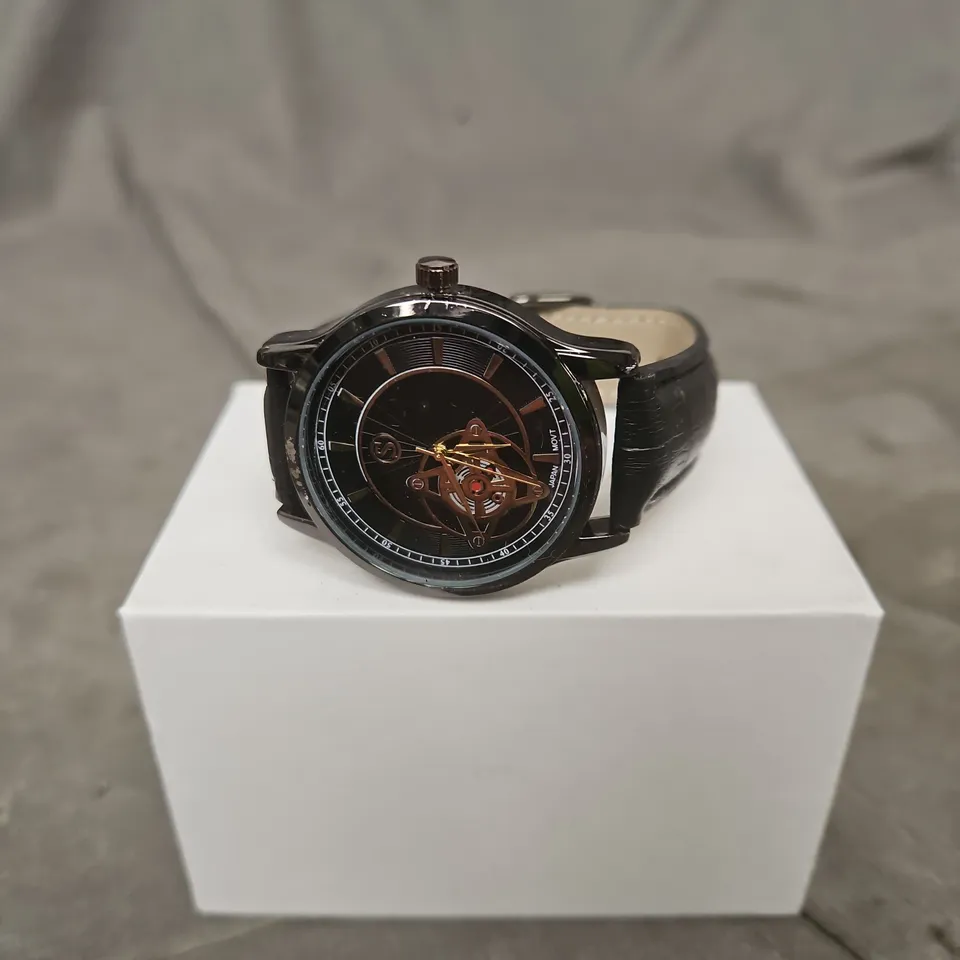 STRADA SKELETON DIAL WRISTWATCH – BLACK CASE & LEATHER STRAP