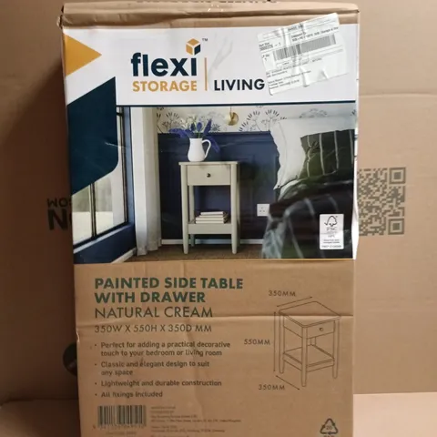 BOXED FLEXI STORAGE LIVING PAINTED SIDE TABLE WITH DRAWER - NATURAL CREAM