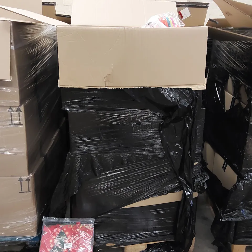 PALLET OF ASSORTED ITEMS INCLUDING: MAKEUP BAG, CHRISTMAS BAG, GLASS SCREEN PROTECTOR, CHILDREN'S ART KIT, SLIPPERS, CABINET DOOR HANDLES, DVD, GIRLS JUMPER