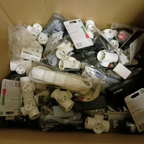 BOX OF ASSORTED EUROPEAN PLUGS AND COMPUTER POWER ADAPTORS 