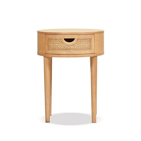 BOXED JENNIFER TAYLOR CABANA 18" ROUND CANE RATTAN STORAGE SIDE TABLE, NATURAL BROWN (1 BOX)