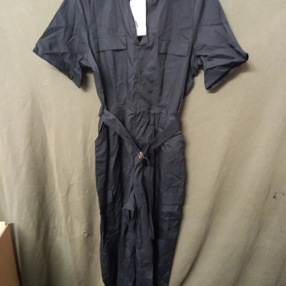 ZARA BELTED SHORT SLEEVE BOILER SUIT IN BLACK - EUR L