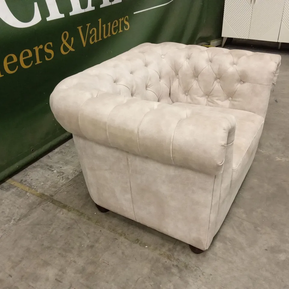 CHESTER CHESTERFIELD LEATHER LOOK ARMCHAIR - PEBBLE RRP £599