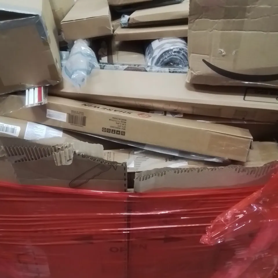 PALLET OF ASSORTED HOUSEHOLD GOODS AND PRODUCTS TO INCLUDE; RUGS , WALLPAPER , ETC 