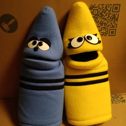 LOT OF 2 FABRIC CRAYON THEMED HAND PUPPETS