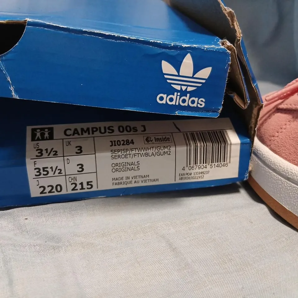 ADIDAS CAMPUS SNEAKERS - PINK SUEDE, UK 3 (US 3.5)