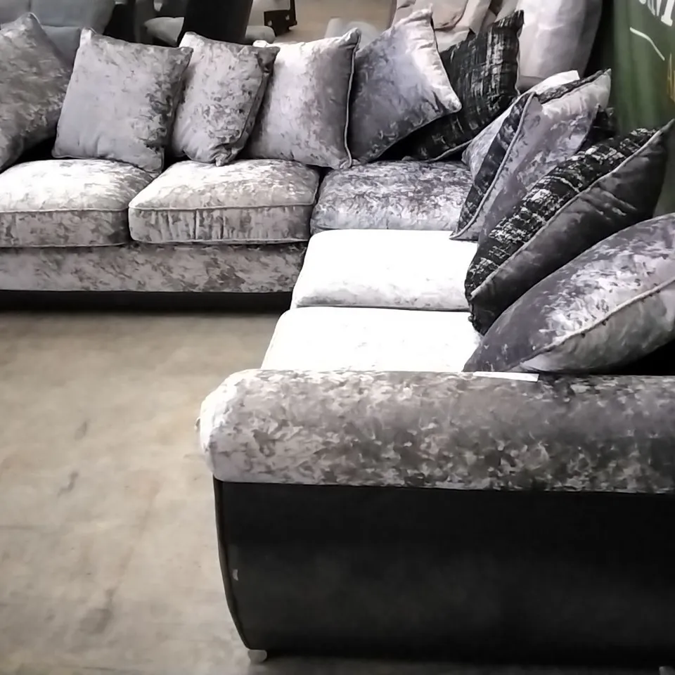 QUALITY BRITISH DESIGNER CORNER GROUP SOFA - BLACK/GREY FABRIC 