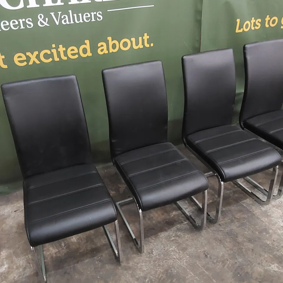 SET OF 6 PERTH BLACK LEATHER DINING CHAIRS WITH CHROME LEGS