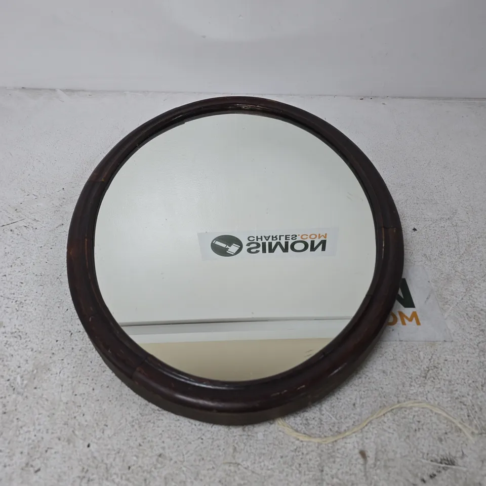 ROUND WOODEN FRAMED WALL MIRROR - DARK BROWN