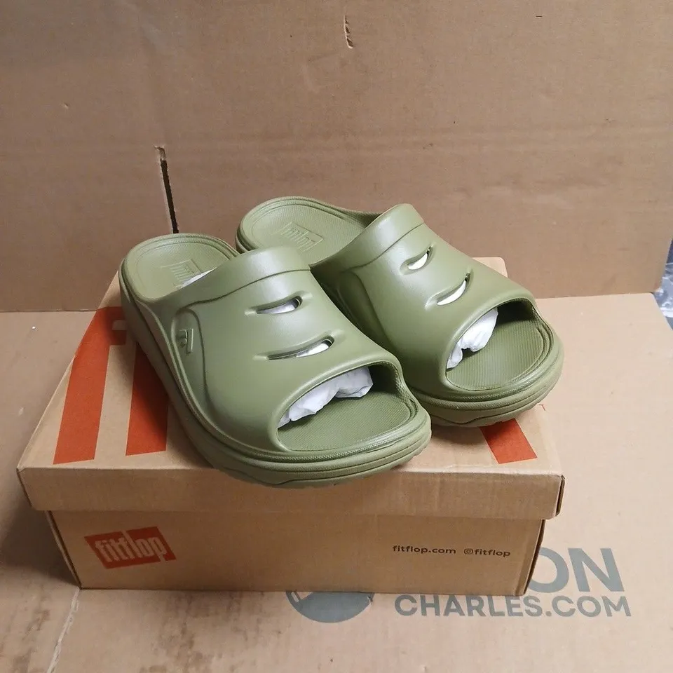 FITFLOP OLIVE GREEN SLIP-ON SANDALS – WOMEN'S UK 5 BOXED