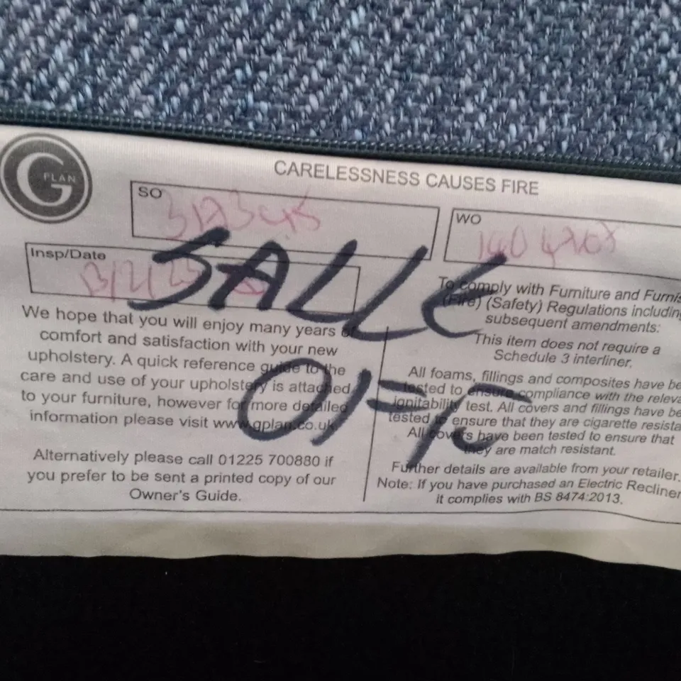 QUALITY DESIGNER G-PLAN HARPER LARGE ELECTRIC RECLINER DBL SOFA - PIERO THUNDERSTORM FABRIC