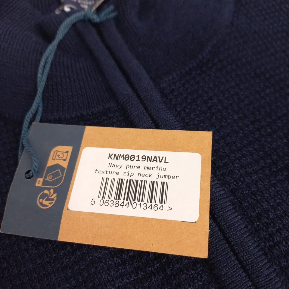 CHARLES TYRWHITT NAVY MERINO EXTRA FINE ZIP-NECK JUMPER, LARGE