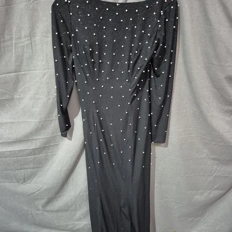 WOMEN'S BLACK FLOOR-LENGTH EVENING DRESS WITH PEARL EMBELLISHMENTS - SIZE 6
