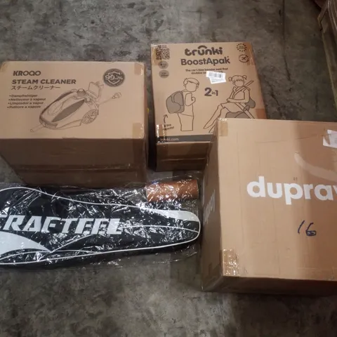 PALLET CONTAINING ASSORTED PRODUCTS INCLUDING STEAM CLEANER, TRUNKI BACKPACK/CAR, BADMINTON RACKET, ELECTRIC GRIDDLE & CAT LITTER BOX