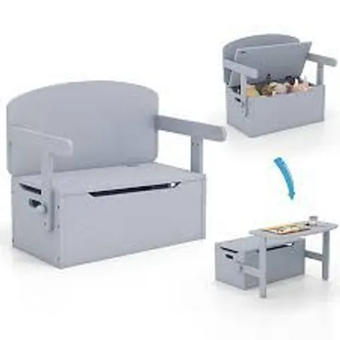 BOXED 3 IN 1 KIDS ACTIVITY TABLE SET WITH DESK & BENCH & STORAGE BOX FOR KINDERGARTEN - GREY