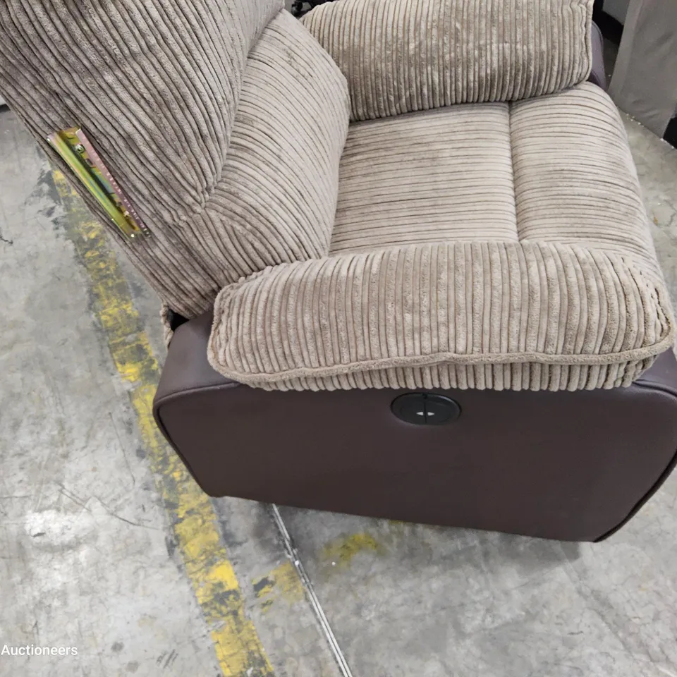 DESIGNER POWER RECLINING EASYCHAIR BROWN FAUX LEATHER & JUMBO CHORD