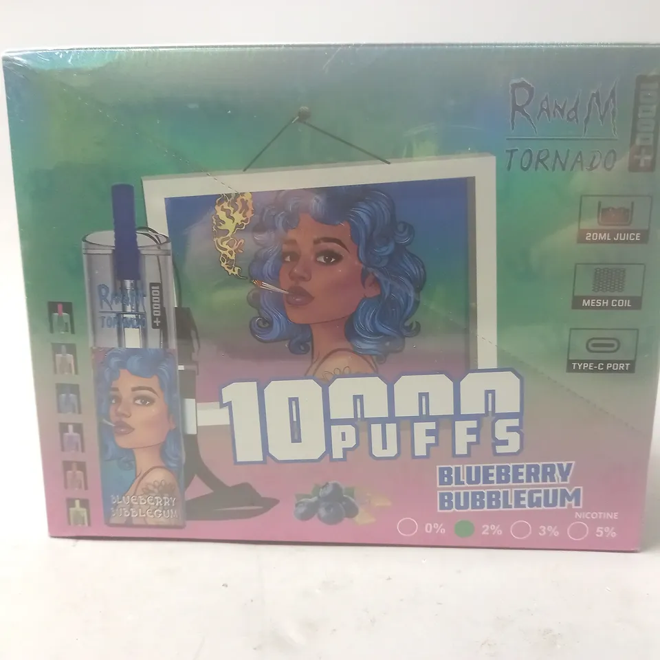 SEALED AND BOXED R AND M TORNADO DISPOSABLE VAPES - BLUEBERRY BUBBLEGUM - 10 PER BOX