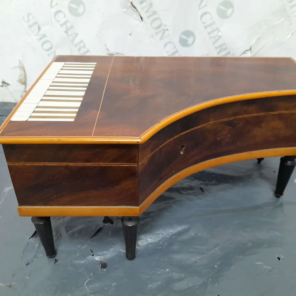 19th CENTURY SEWING CASE IN THE FORM OF HARPSICORD WITH MUSIC BOX - COLLECTION ONLY