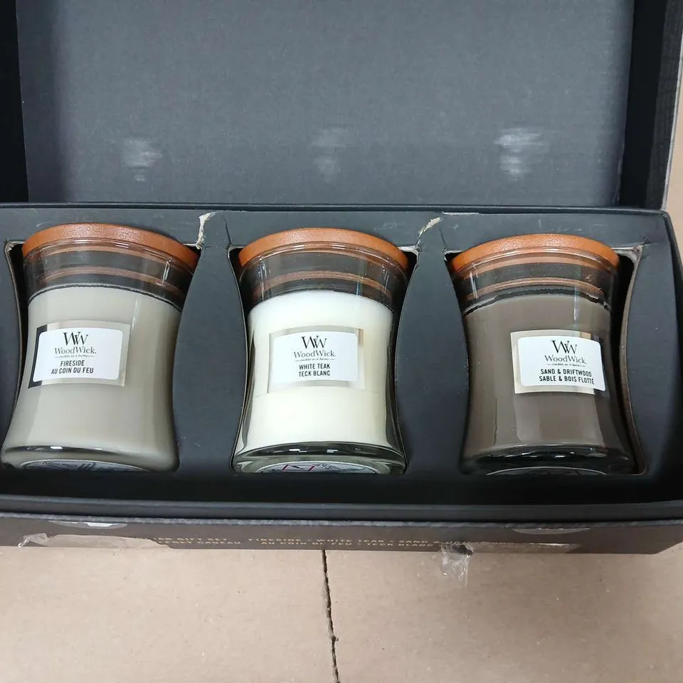 WOODWICK CRACKLING SCENTED CANDLES MINI JAR GIFT SET - COLLECTION ONLY - GLASS