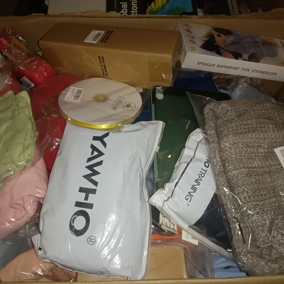 PALLET OF ASSORTED ITEMS TO INCLUDE SPRAGUE STETHOSCOPE, BAGGED CLOTHING AND SUBLIMATION INK