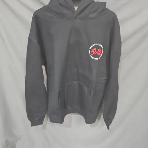 BLACK HOODIE WITH CIRCULAR LOGO – ADULT SIZE M