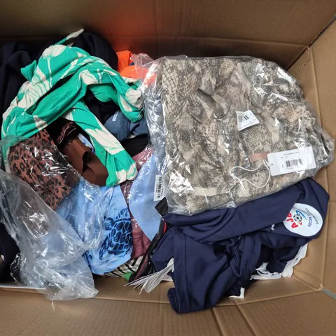 LARGE BOX OF APPROXIMATELY 25 ASSORTED CLOTHING ITEMS IN VARIOUS COLOURS, STYLES AND SIZES - COLLECTION ONLY
