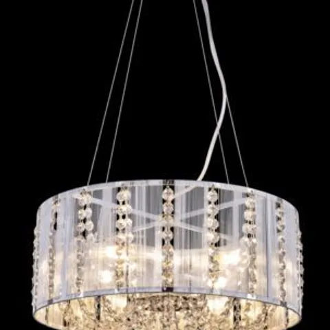 BOXED GLOBO LIGHTING WALLA 4 LIGHT CEILING PENDANT WITH CRYSTALS, METAL CHROME H130 X D40CM