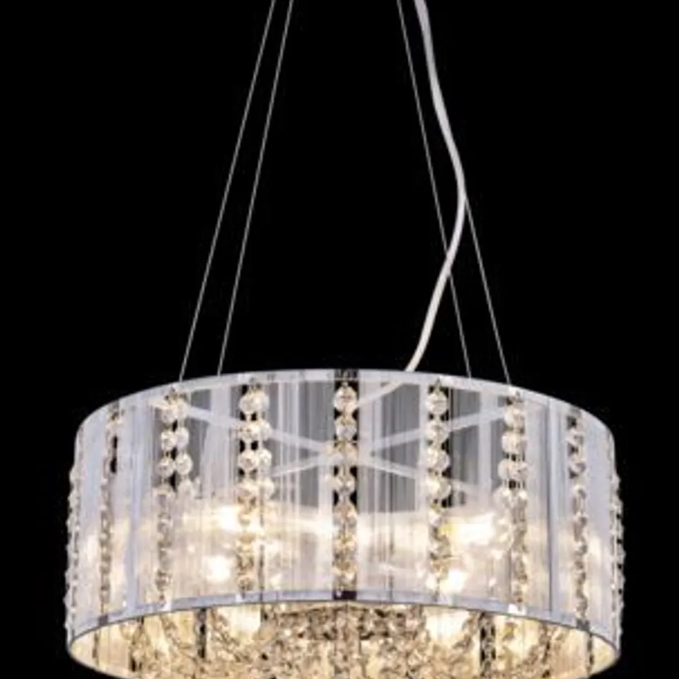 BOXED GLOBO LIGHTING WALLA 4 LIGHT CEILING PENDANT WITH CRYSTALS, METAL CHROME H130 X D40CM