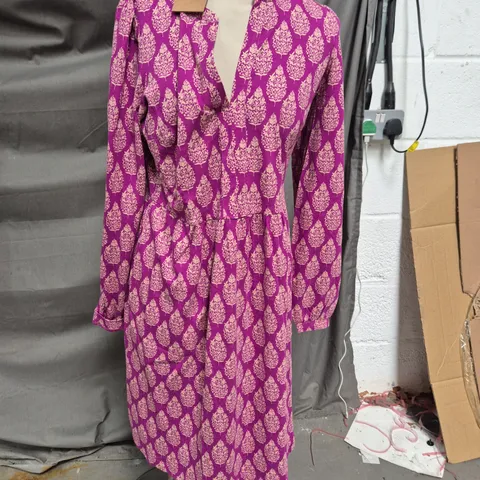 BODEN WOMEN'S DRESS – PURPLE & CREAM LEAF PRINT, UK 12 (US 8)