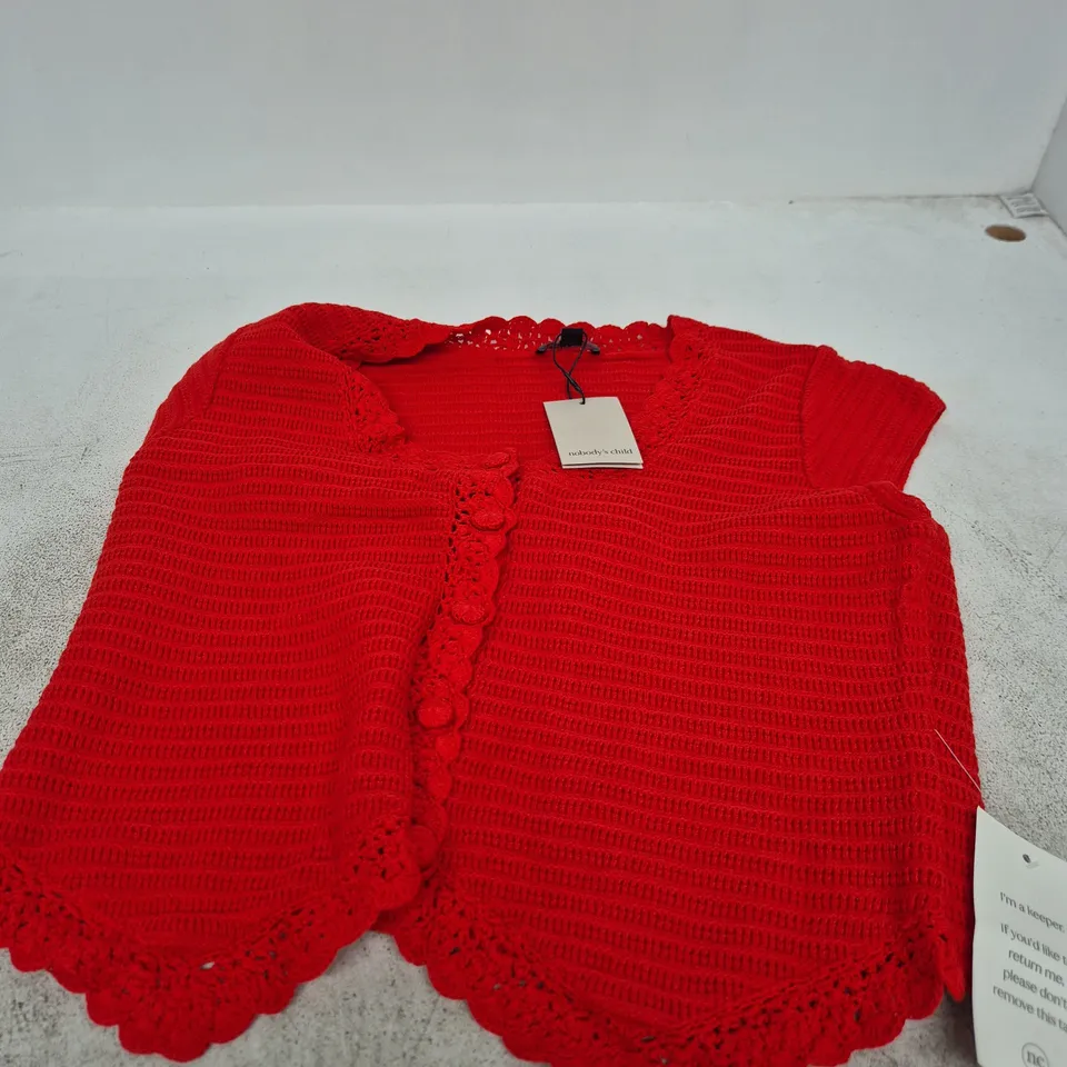 NOBODY'S CHILD CROCHET TRIM CARDIGAN – RED, UK M
