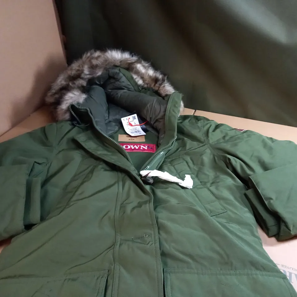 SUPER DRY DOWN ARMY GREEY HOODED PARKA - SMALL