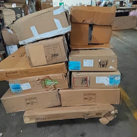 PALLET OF ASSORTED PRODUCTS TO INCLUDE;BLACK STEEL CHAIRS,SHELVING UNIT,STEEL TABLE,EGG CHAIR