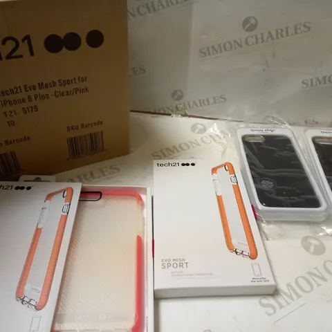 BOX OF APPROX 55 ASSORTED PROTECTIVE PHONE CASES TO INCLUDE TECH21 AND HAPPY PLUGS FOR IPHONE 6 PLUS AND 7