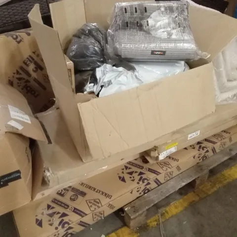 PALLET OF ASSORTED FURNITURE ITEMS TO INCLUDE - CREAM SEATS - FEANDREA PET CUSHION - WARDROBE PARTS