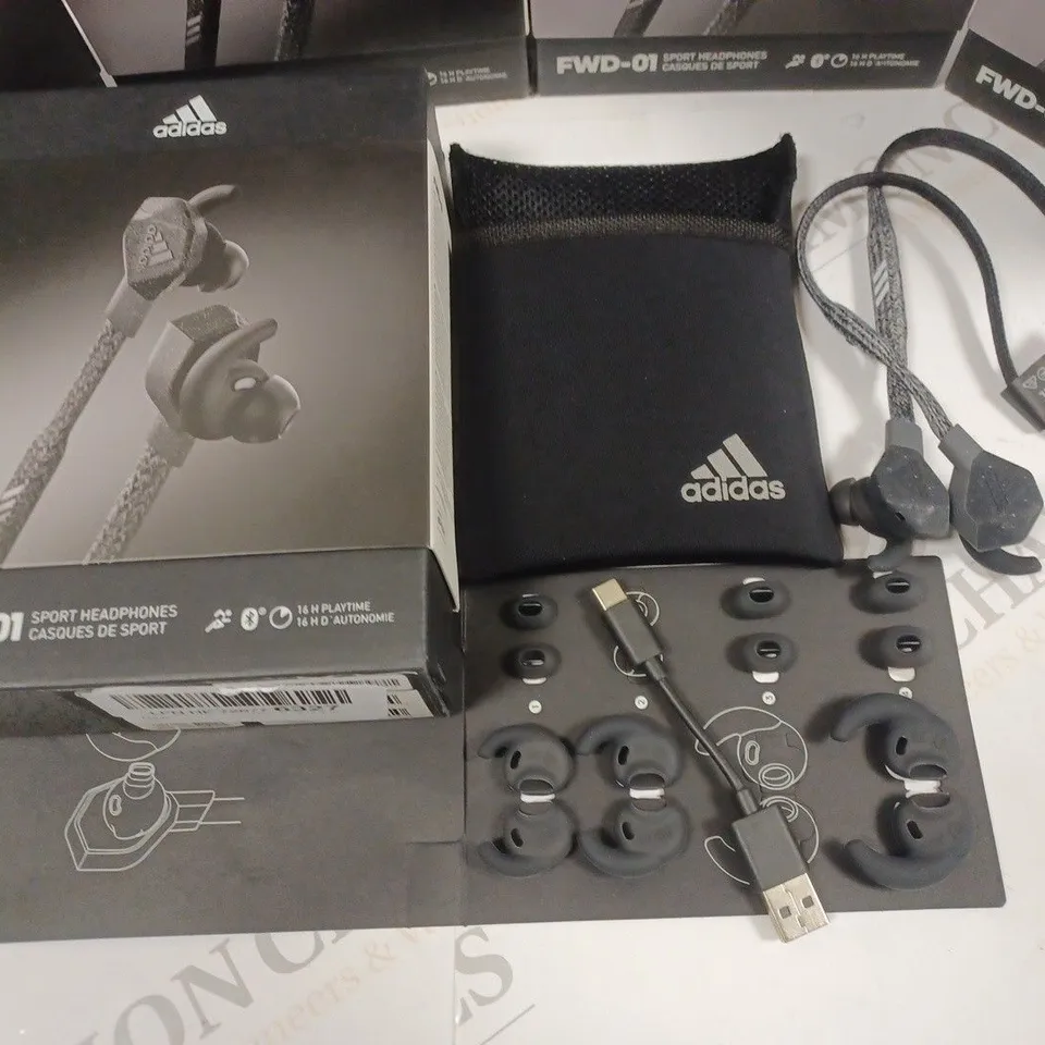 LOT OF 5 BOXED PAIRS OF ADIDAS FWD-01 SPORTS HEADPHONES