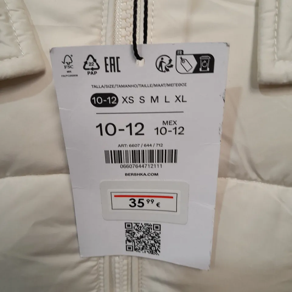 BERSHKA WHITE HOODED KIDS COAT - 10/12 YRS