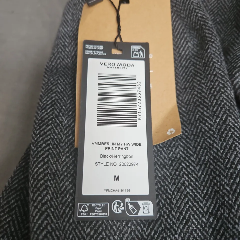 VERO MODA MATERNITY WIDE LEG PRINT PANT – BLACK/HERRINGBONE, SIZE M