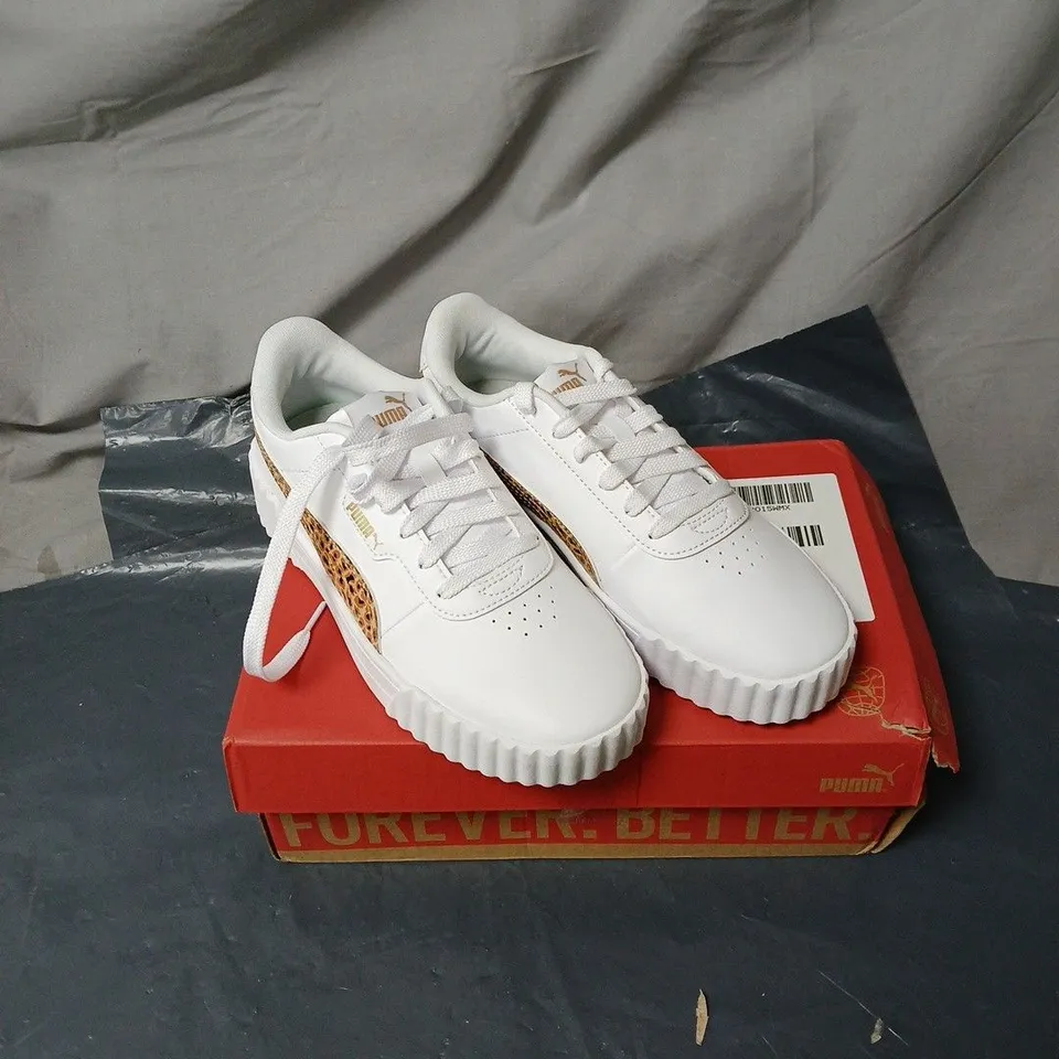 PUMA SIZE 5 GIRLS CARINA 3.0 ANIMAL WHITE BOXED