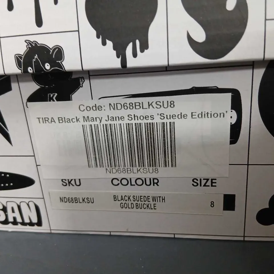 KOI TIRA BLACK MARY JANE SHOES – SUEDE EDITION, GOLD BUCKLE, UK 8