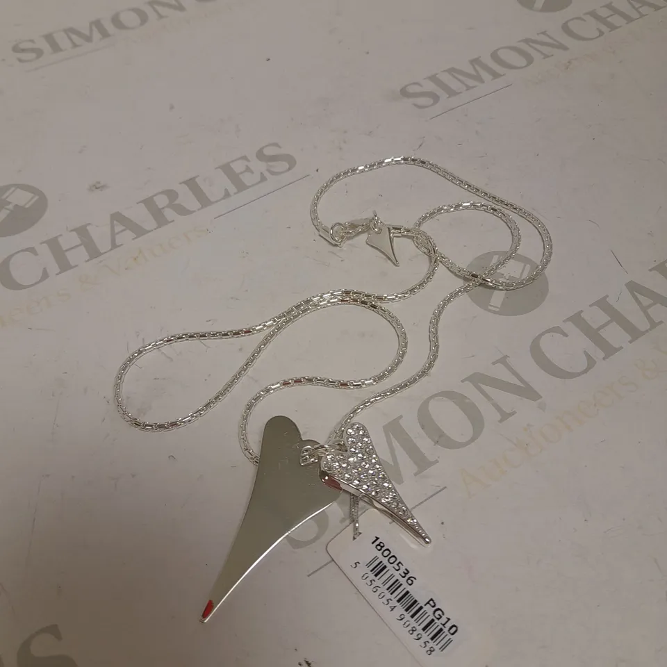 MISS DEE SILVER PLATE NECKLACE WITH 2 HEART SHAPE DROP PENDANTS