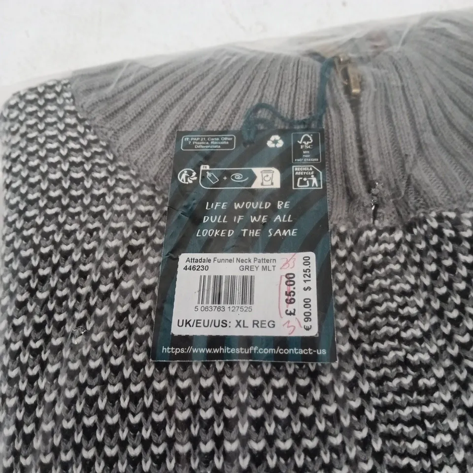 WHITE STUFF ATTADALE FUNNEL PACK NECK PATTERN GREY MLT XL