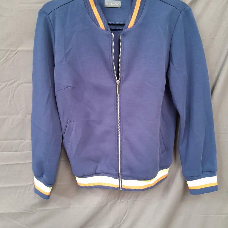 RUTH LANGSFORD ZIP UP TOP BLUE WITH ORANGE TRIM SIZE 12