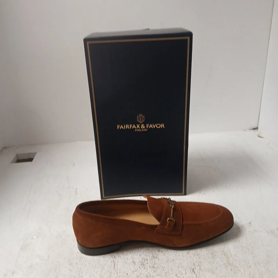 FAIRFAX & FAVOR CAMBRIDGE LOAFER – COGNAC SUEDE, UK 7 (EU 41) – BOXED