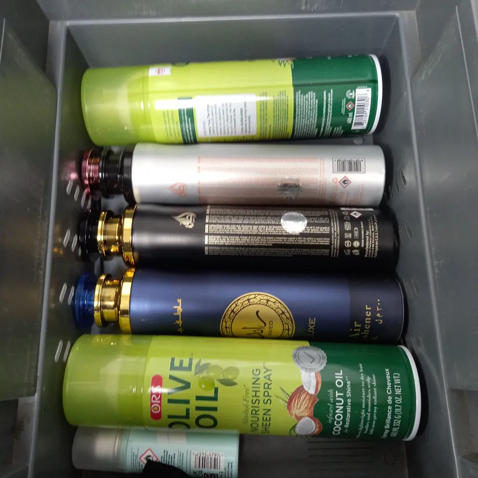 BOX OF APPROXIMATELY 10 ASSORTED AEROSOLS TO INCLUDE -  - WD-40 TRIPLE PACK - LATTAFA AIR FRESHENER - LYNX BLACK - ETC - COLLECTION ONLY