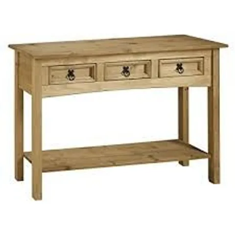 BOXED CORONA 3 DRAWER CONSOLE TABLE WITH SHELF - DISTRESSED WAXED PINE (1 BOX)