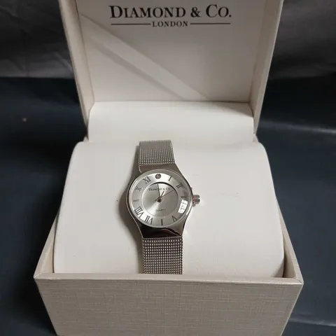 DIAMOND & CO LONDON QUARTZ WRISTWATCH – MESH STAINLESS STEEL BAND, BOXED