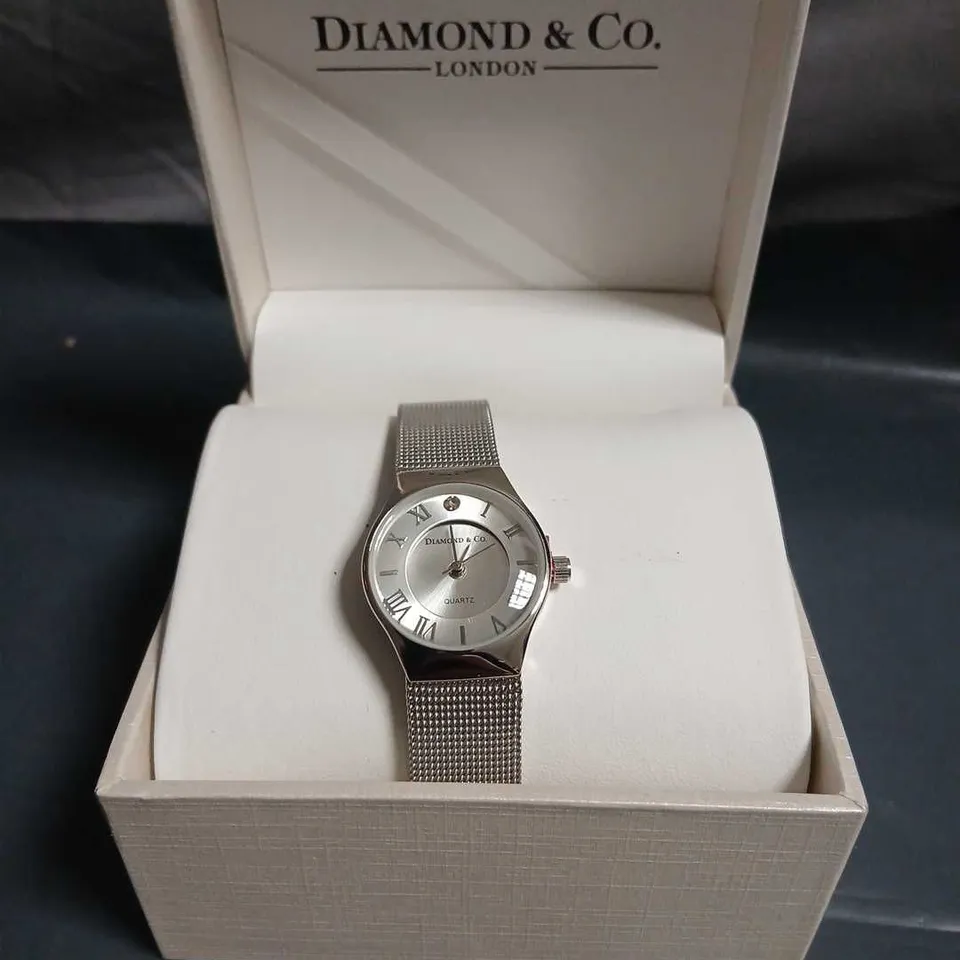 DIAMOND & CO LONDON QUARTZ WRISTWATCH – MESH STAINLESS STEEL BAND, BOXED