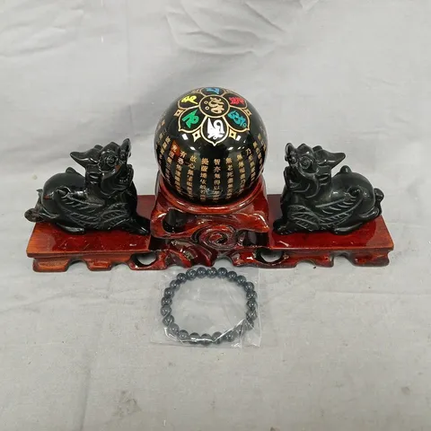 BOXED 3-PIECE BLACK OBSIDIAN FENG SHUI ORNAMENT SET