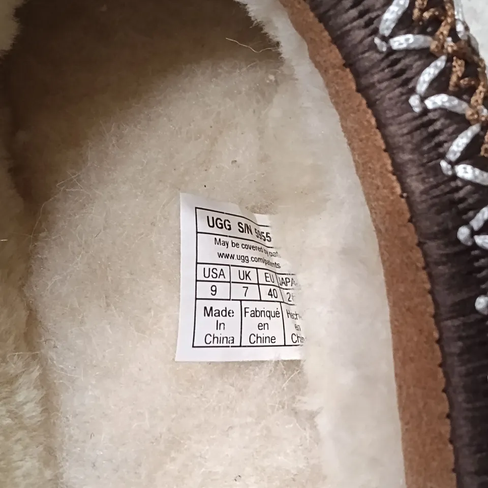 UGG WOMEN'S SUEDE SLIPPERS WITH SHEARLING TRIM – UK 7